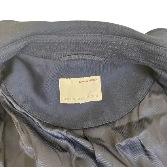 Banana Republic Mens Heritage Collection Navy Water Repellent Long Trench Coat - Picture 12 of 16